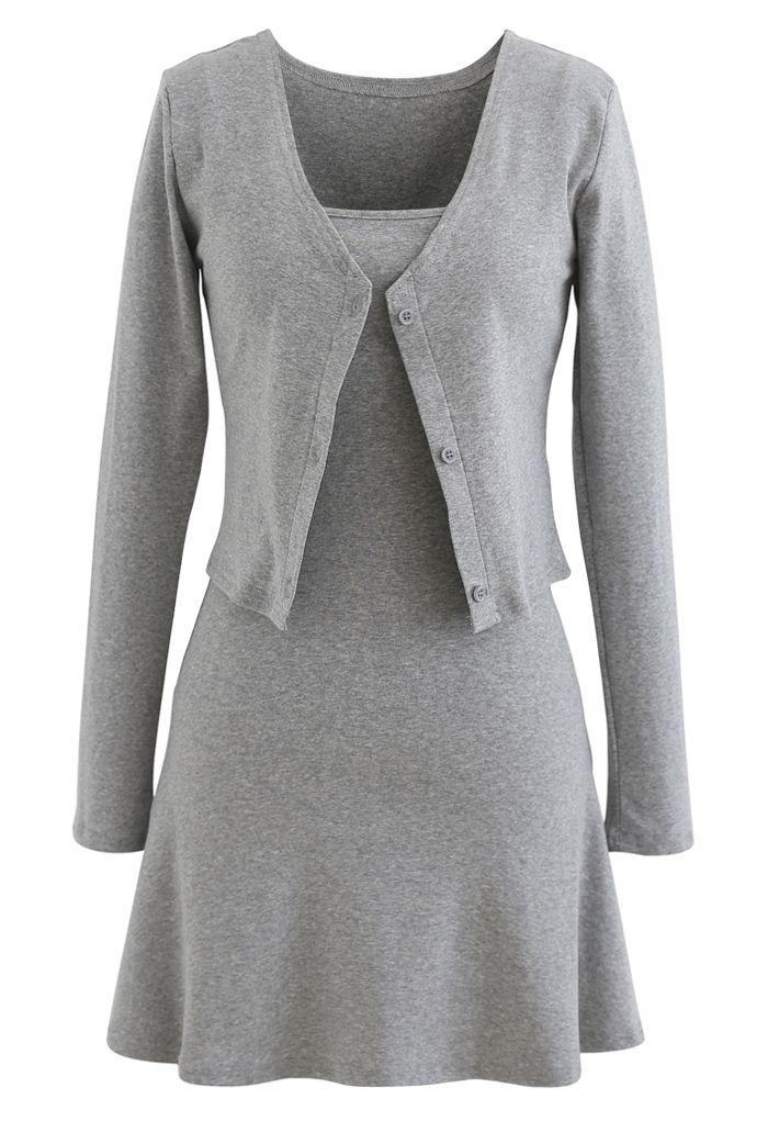 Robe Twinset Boutonnée à Col V en Coton Mélangé en Gris