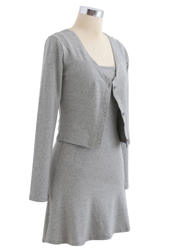 Robe Twinset Boutonnée à Col V en Coton Mélangé en Gris