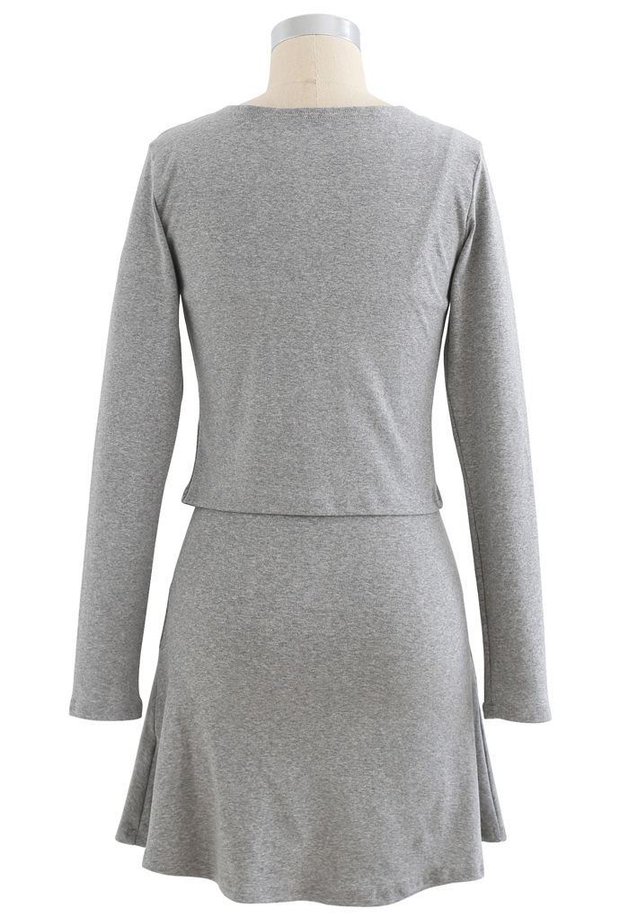 Robe Twinset Boutonnée à Col V en Coton Mélangé en Gris