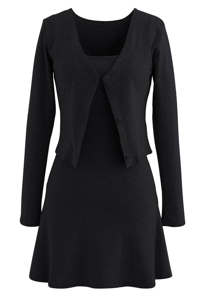 Robe Twinset Boutonnée à Col V en Coton Mélangé en Noir