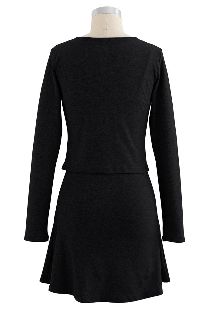 Robe Twinset Boutonnée à Col V en Coton Mélangé en Noir