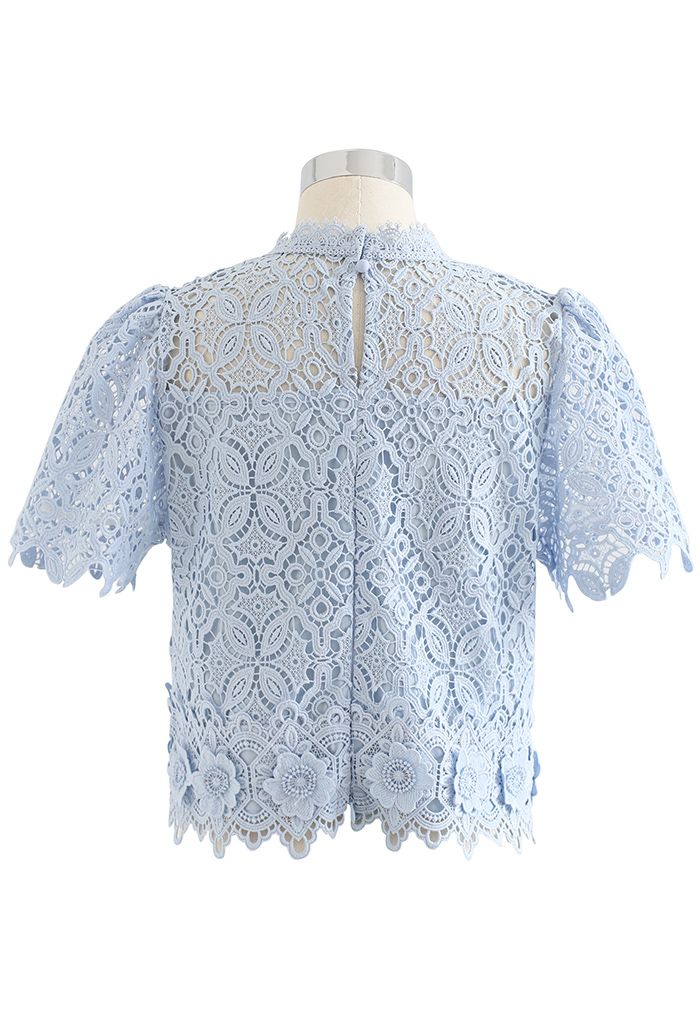 Crop Top Fleur 3D en Crochet en Bleu