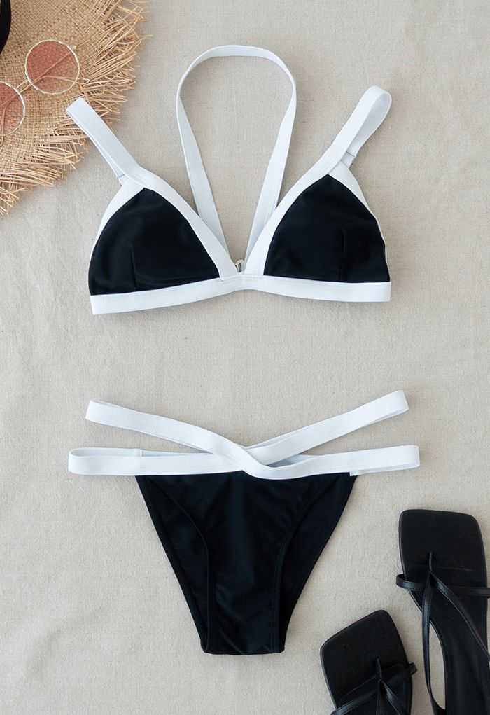 Ensemble de bikini licou à rayures contrastées