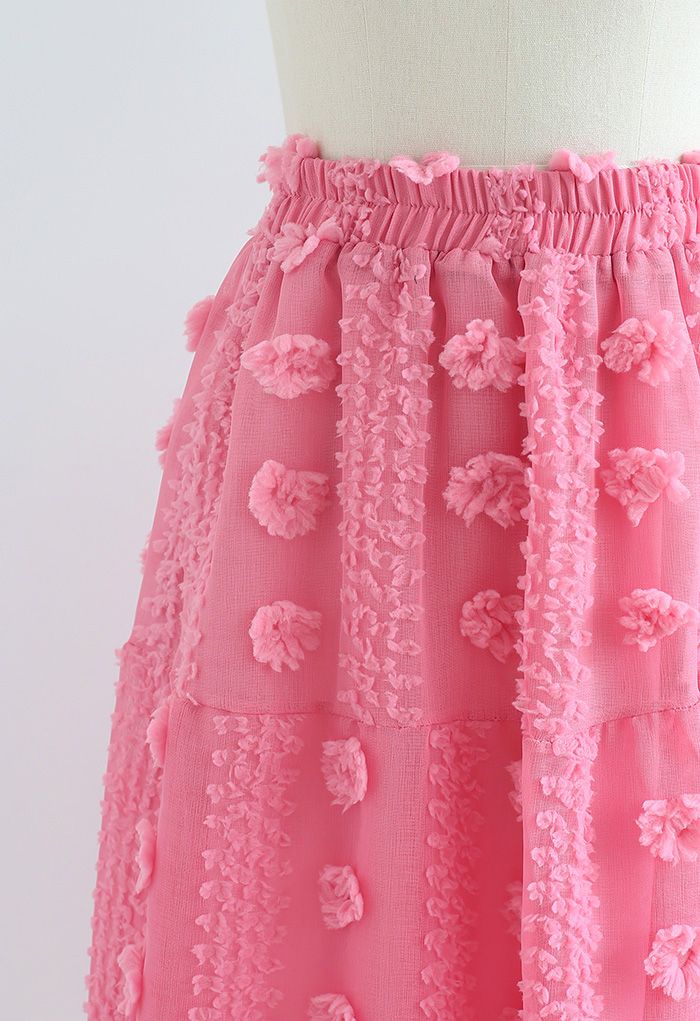 Jupe en maille à volants en coton rose