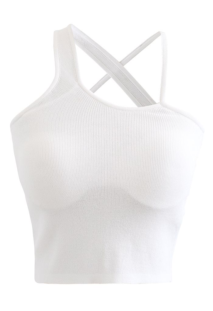 Haut de Soutien-Gorge en Tricot à Bretelles en Blanc