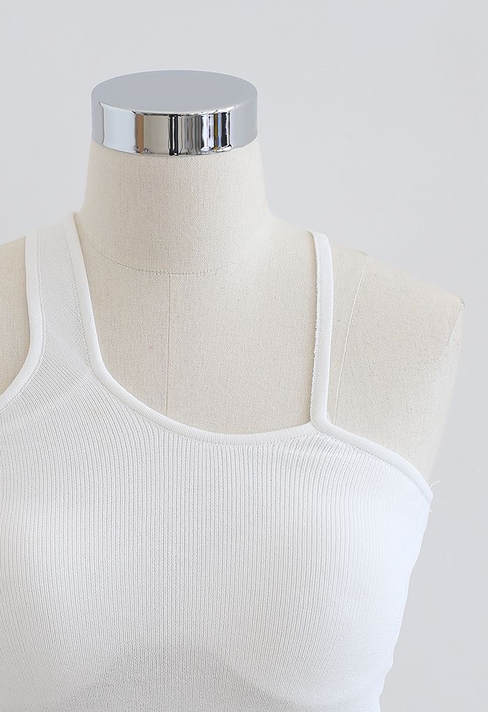 Haut de Soutien-Gorge en Tricot à Bretelles en Blanc