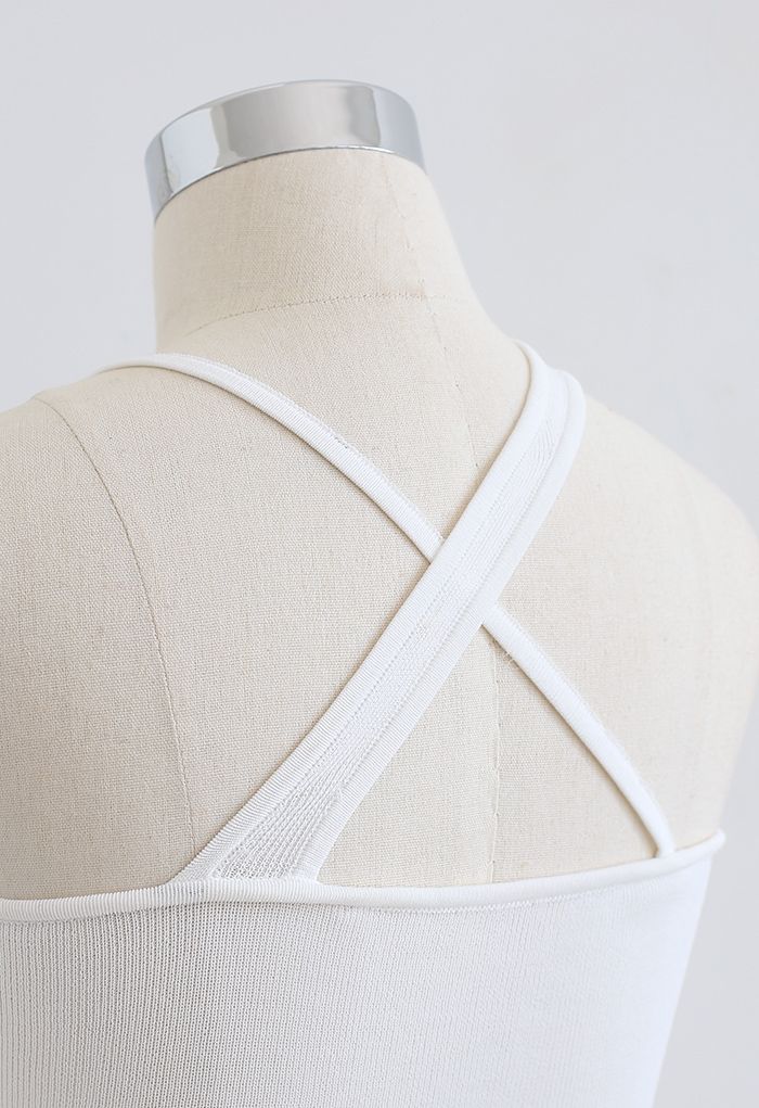 Haut de Soutien-Gorge en Tricot à Bretelles en Blanc