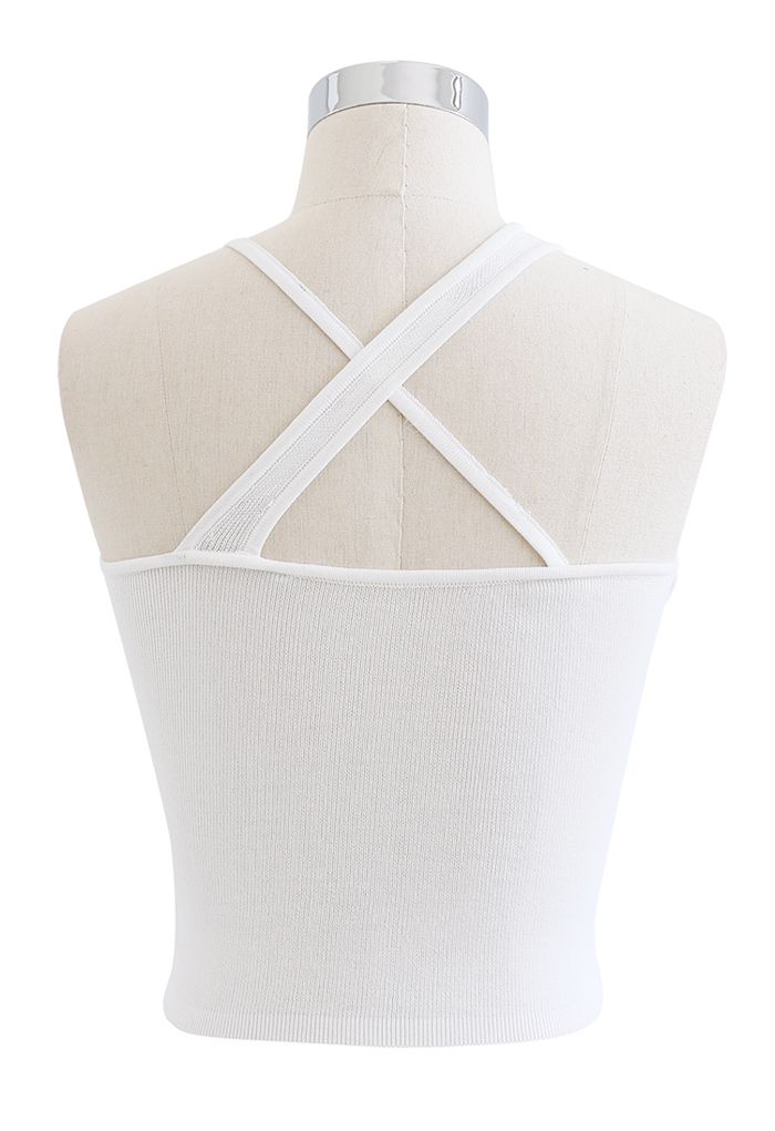 Haut de Soutien-Gorge en Tricot à Bretelles en Blanc