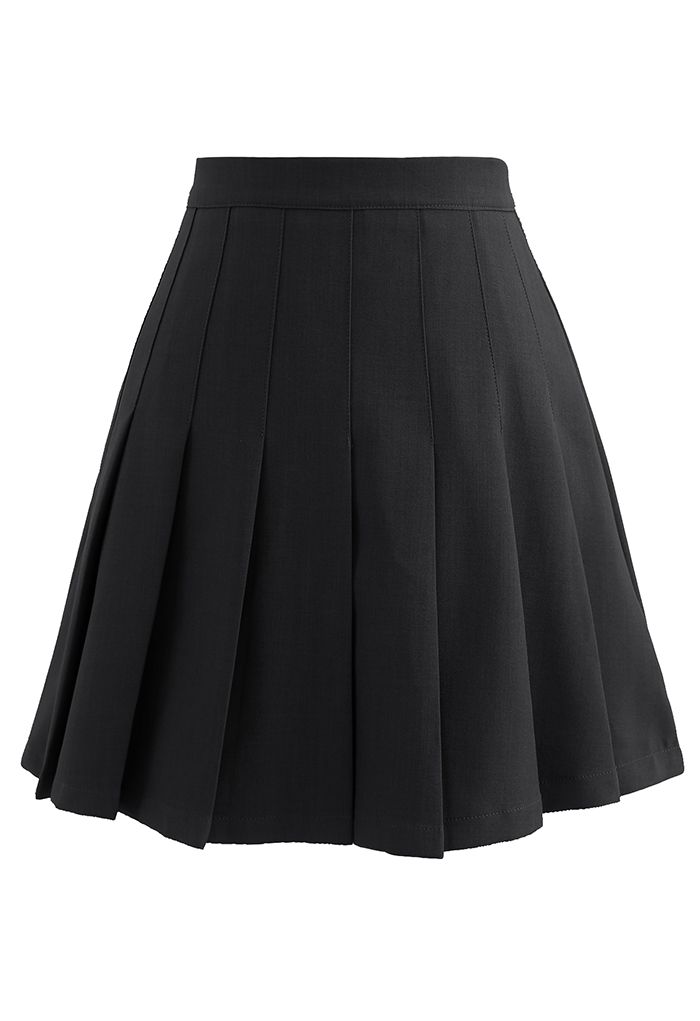 Mini-jupe plissée taille haute en noir