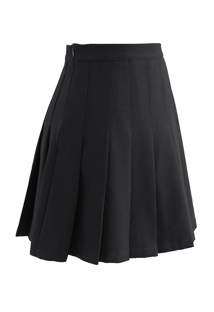 Mini-jupe plissée taille haute en noir