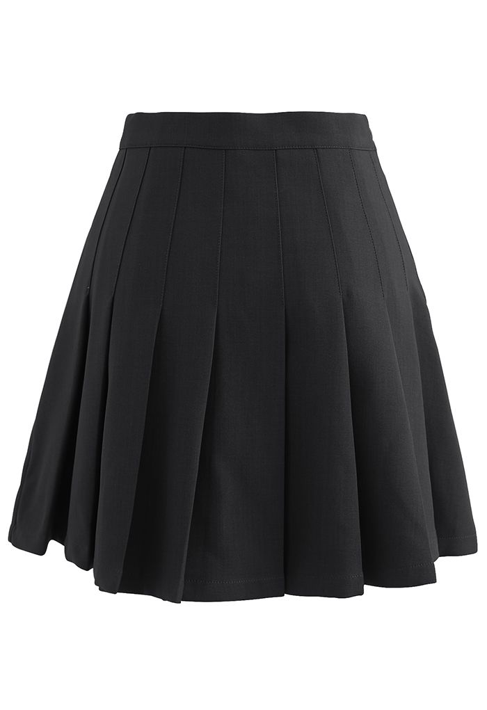 Mini-jupe plissée taille haute en noir