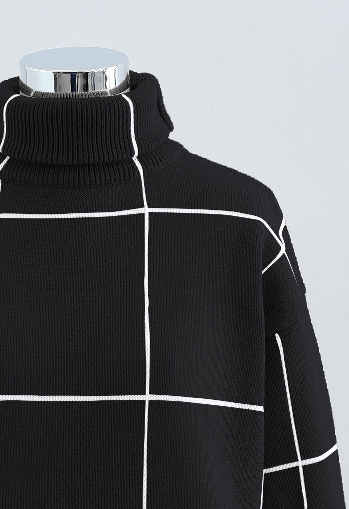 Grille d'accueil chaleureux Robe Pull à Col Roulé en Noir