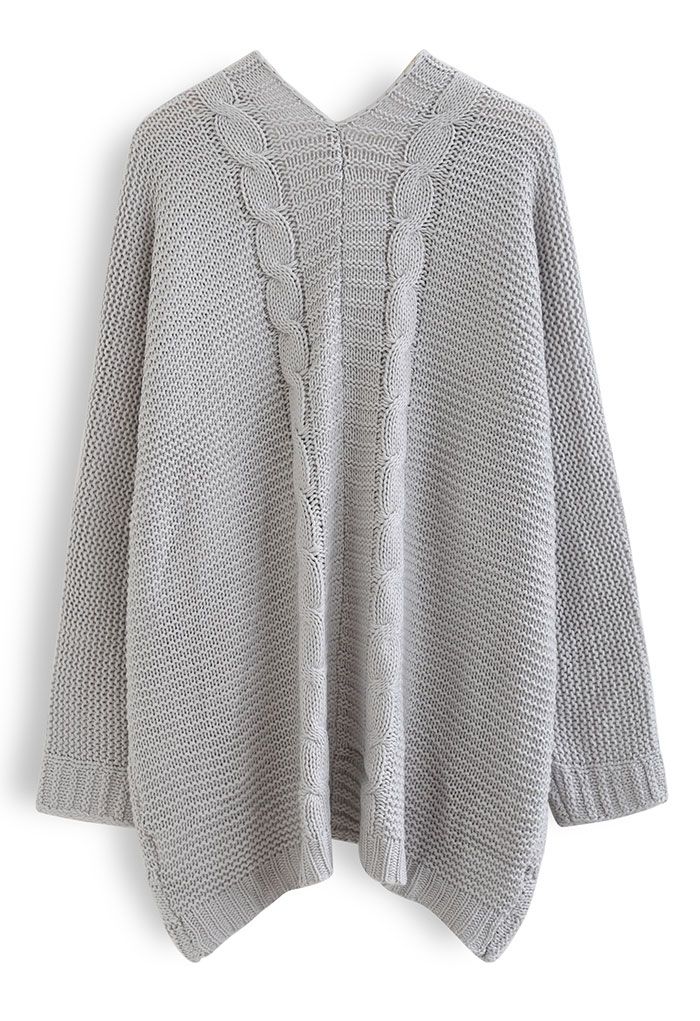 Cardigan en tricot tressé avec poche avant ouverte en gris