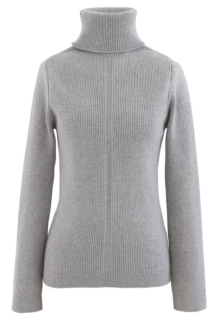 Pull en maille côtelée à col roulé gris