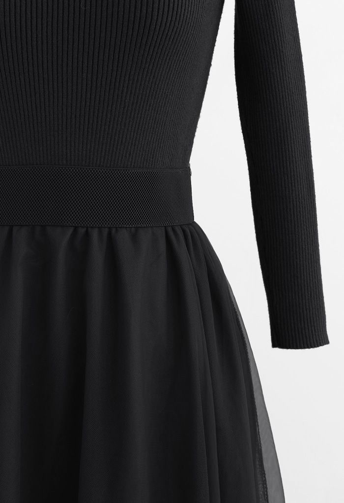 Robe en maille épissée à taille élastiquée en noir