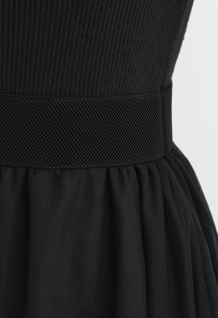 Robe en maille épissée à taille élastiquée en noir