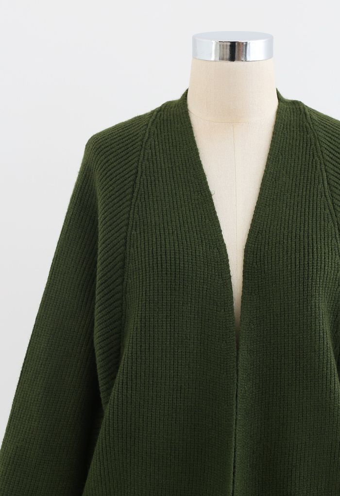 Cardigan long en tricot côtelé chauve-souris en vert