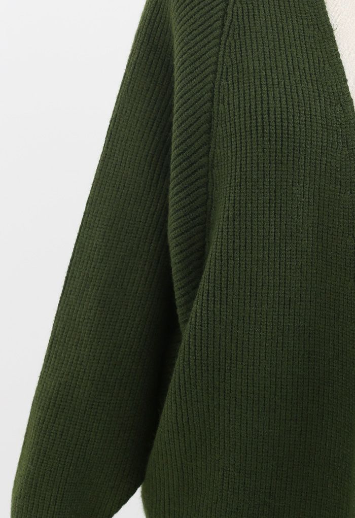 Cardigan long en tricot côtelé chauve-souris en vert