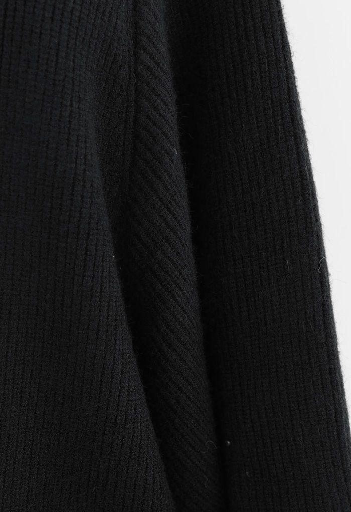 Cardigan long en maille côtelée chauve-souris en noir