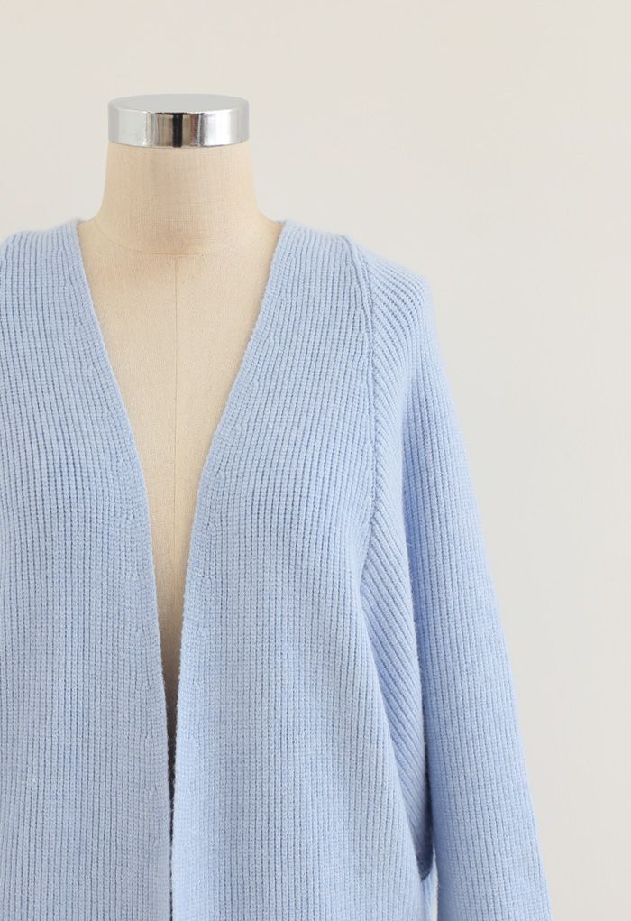 Cardigan long en maille côtelée chauve-souris en bleu bébé