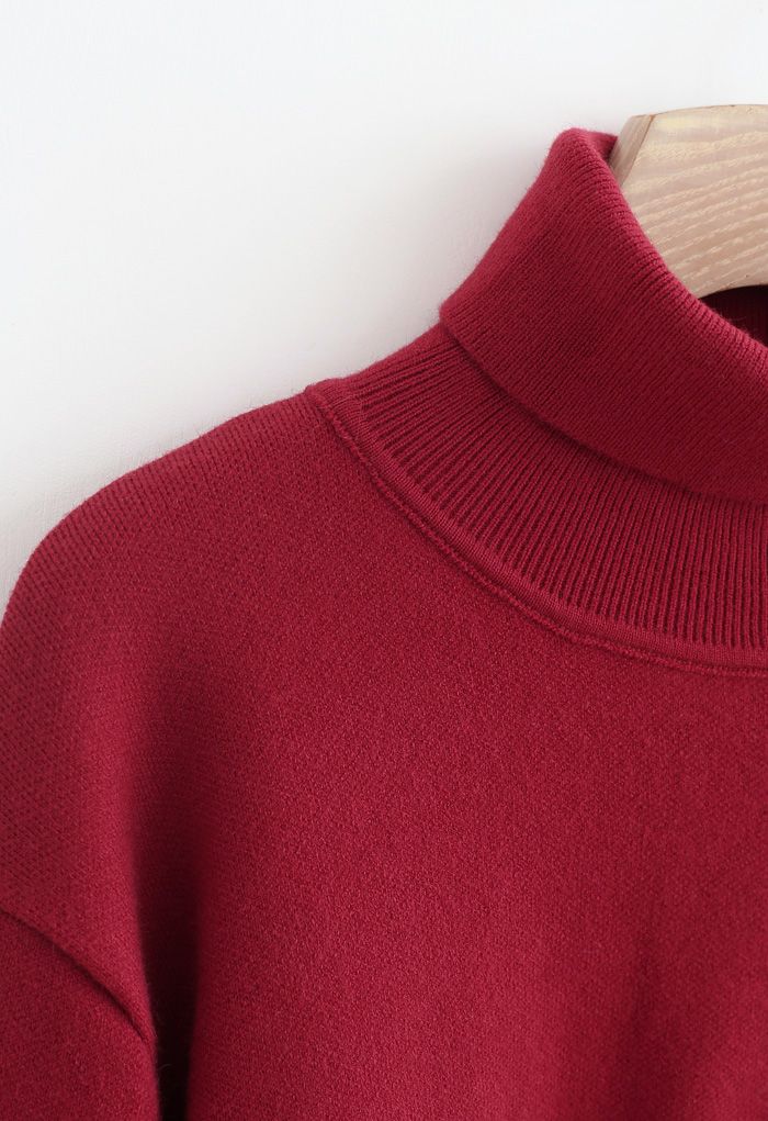 Pull en Tricot à Col Haut et Cœur Brodé en Rouge