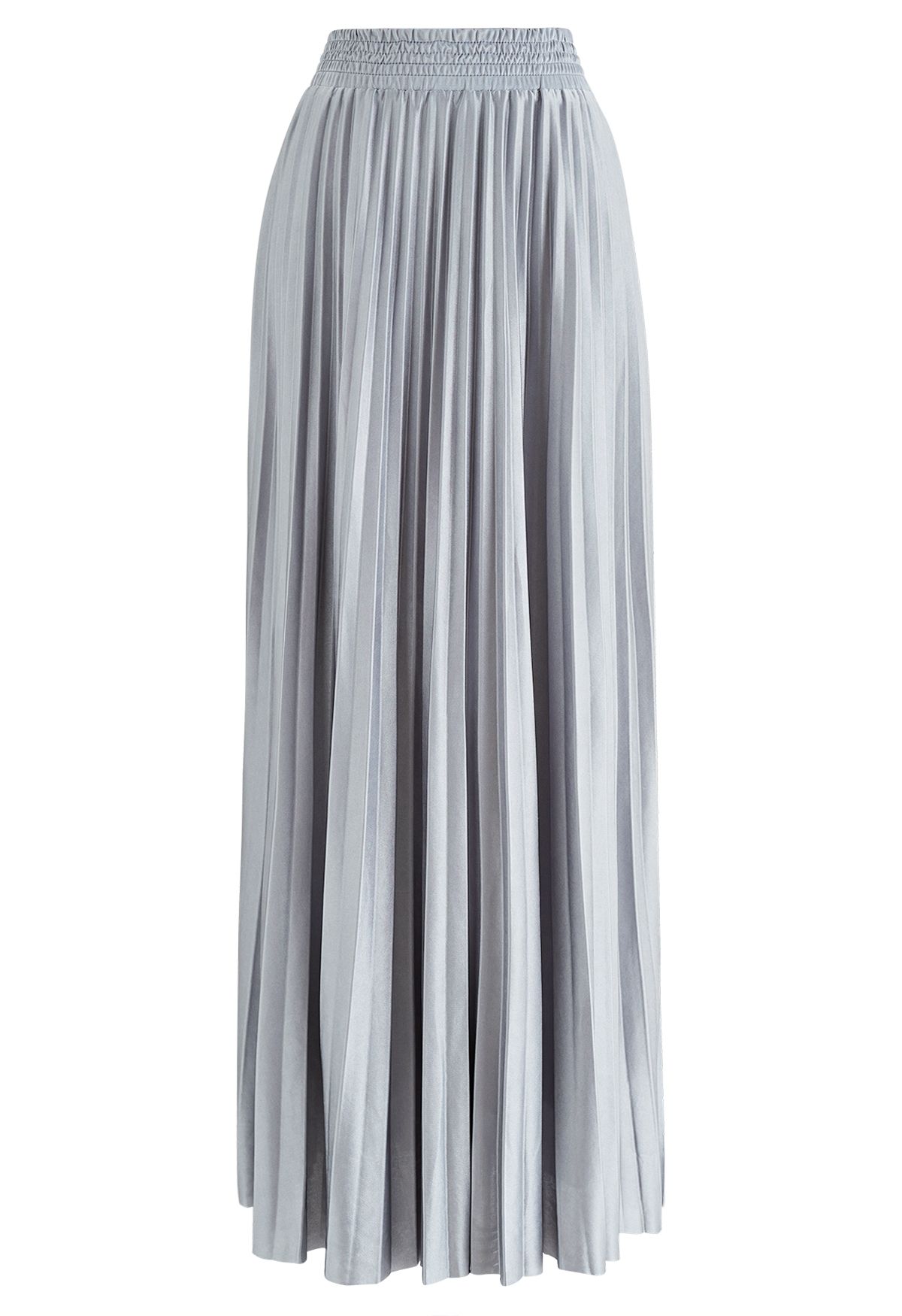 Jupe longue plissée brillante en gris