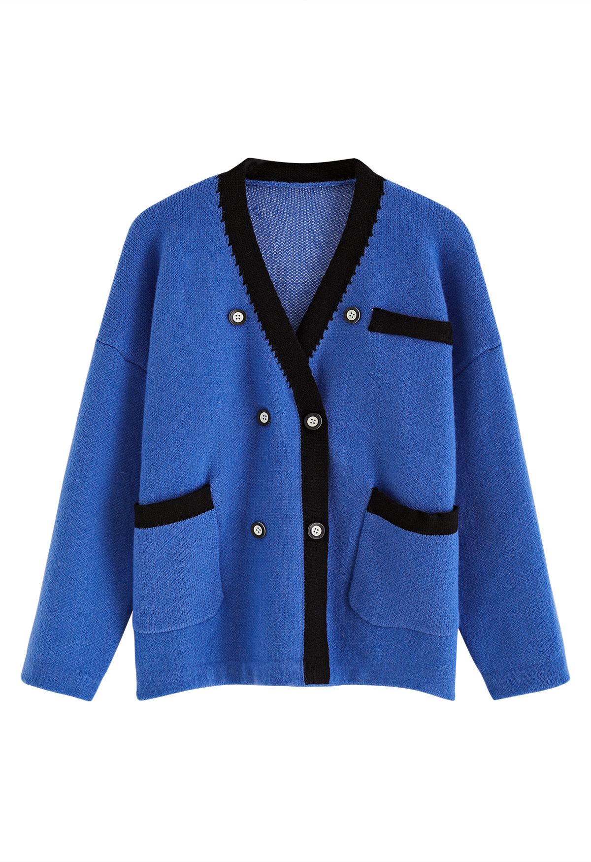 Cardigan à double boutonnage de couleur contrastée en bleu