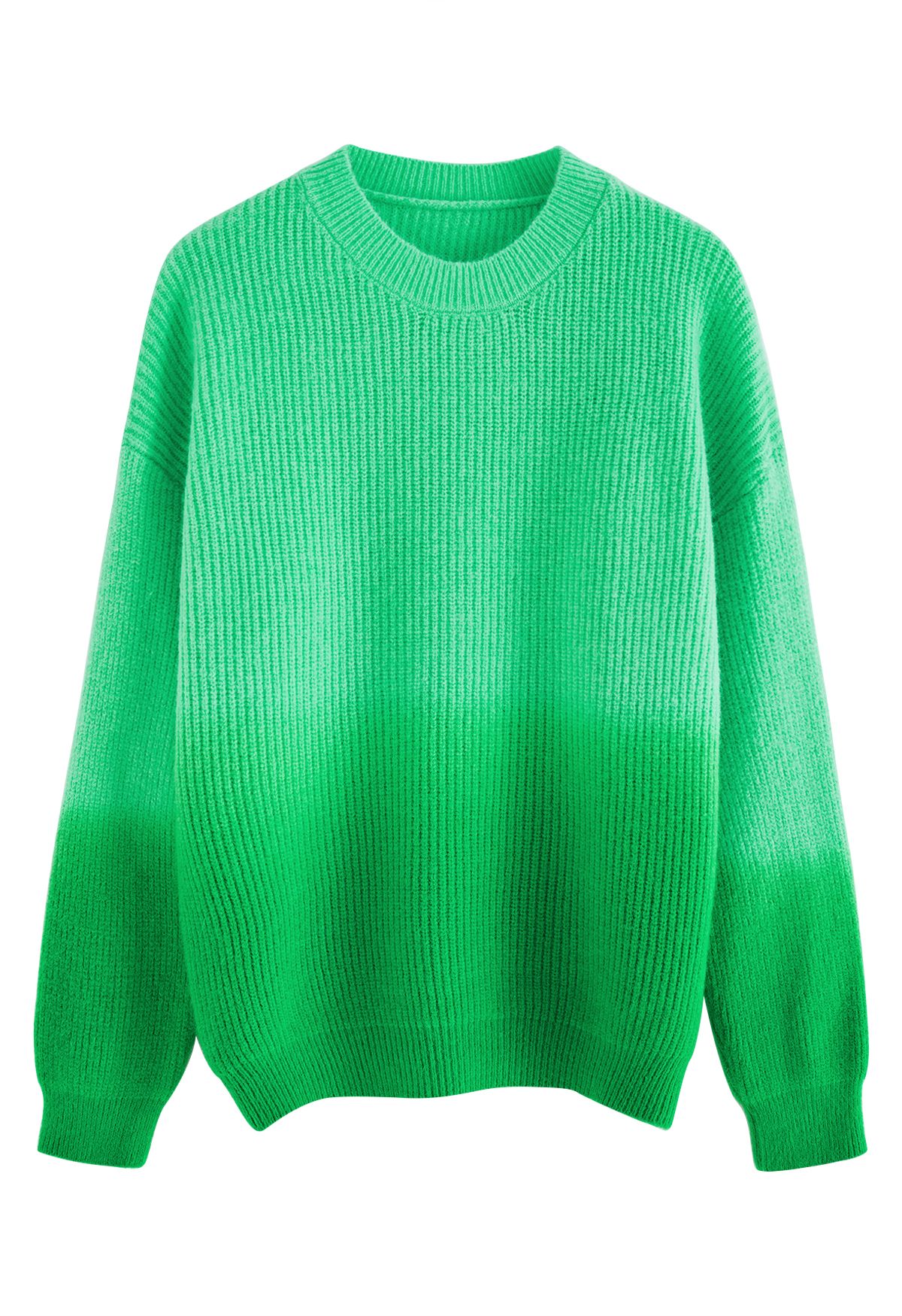 Pull en tricot côtelé à col rond ombré en vert