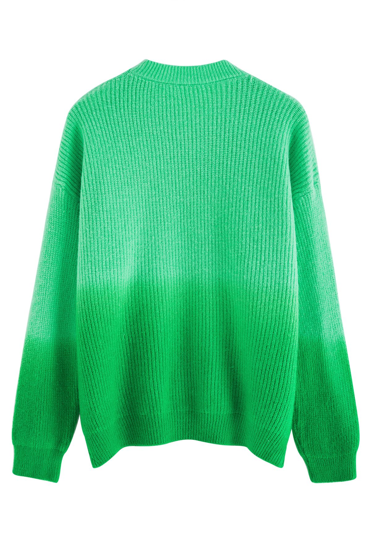 Pull en tricot côtelé à col rond ombré en vert