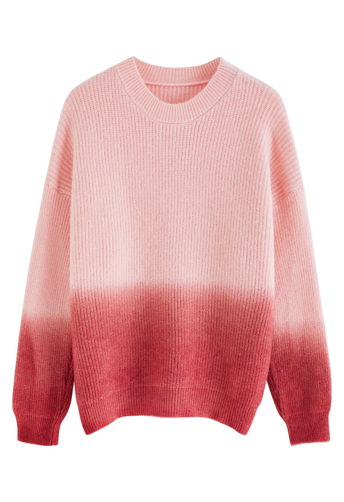 Pull en tricot côtelé à col rond dégradé en rose