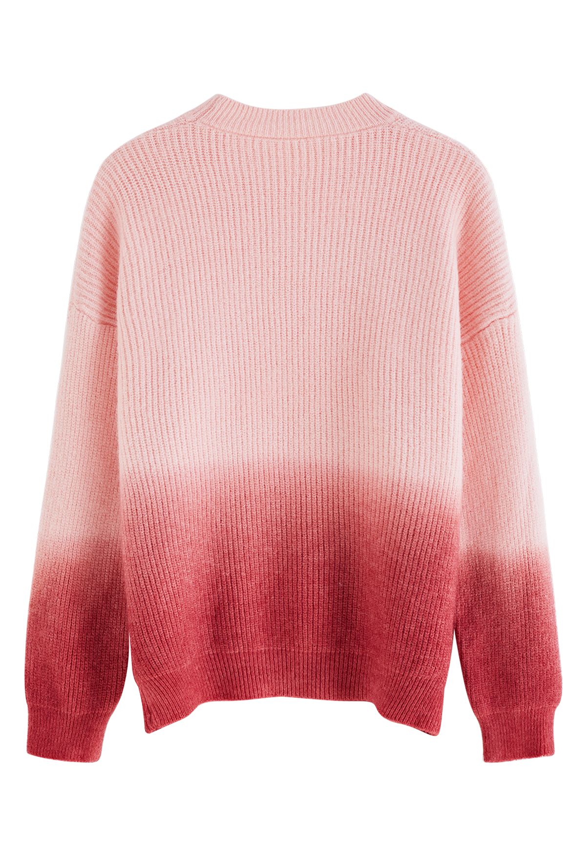 Pull en tricot côtelé à col rond dégradé en rose