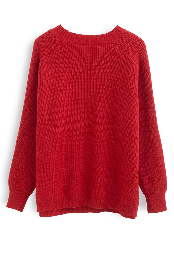 Pull surdimensionné en tricot côtelé One Heart en rouge