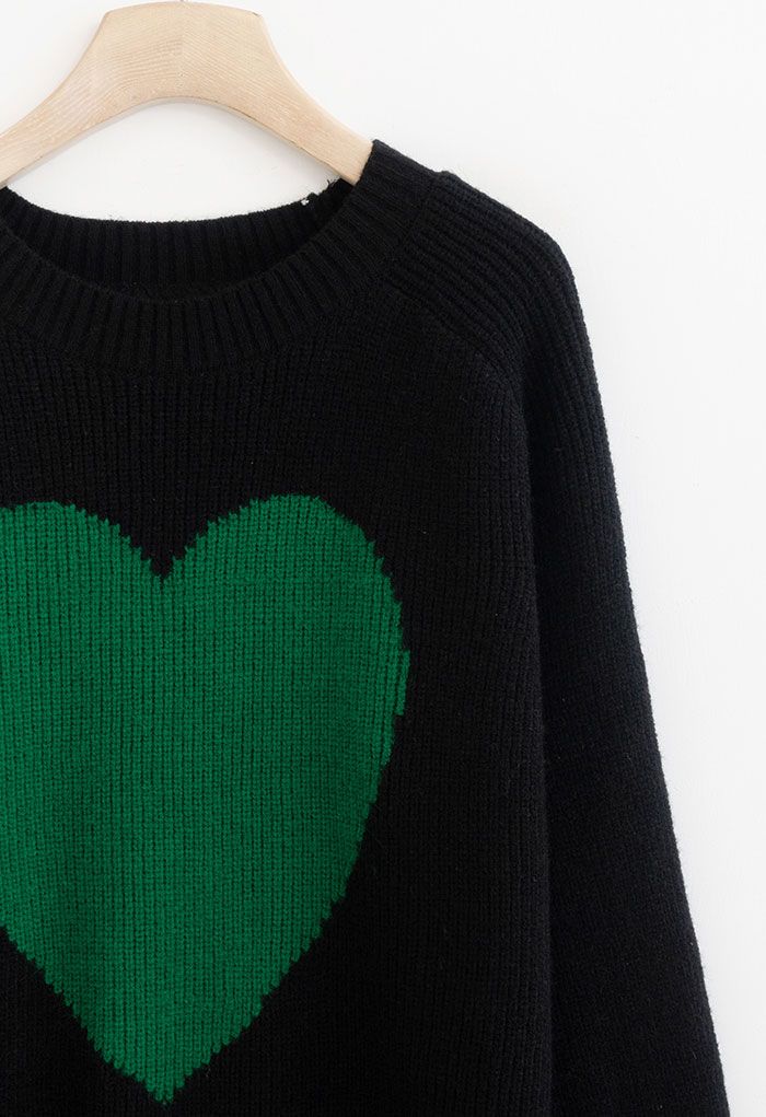 Pull surdimensionné en tricot côtelé One Heart en noir