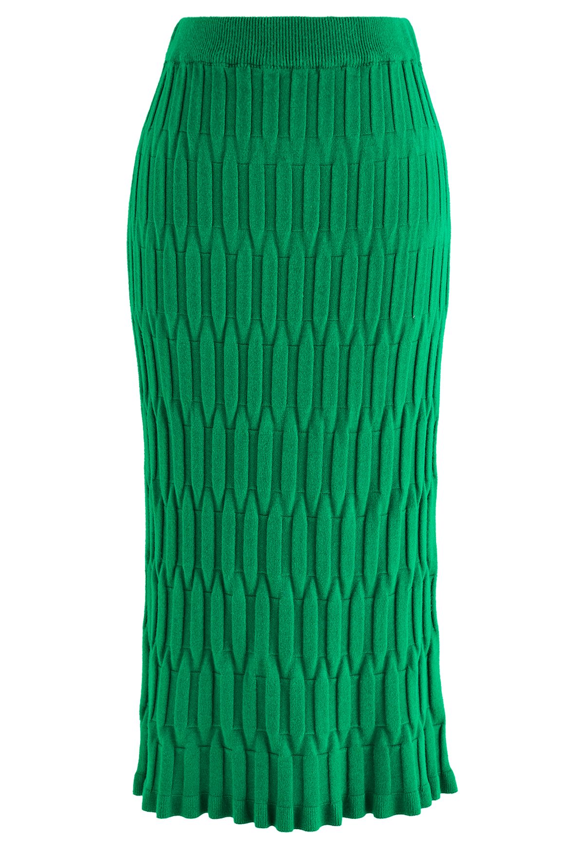 Jupe crayon en tricot à texture gaufrée en vert