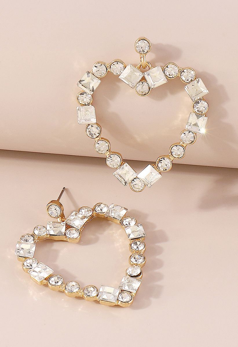 Boucles d'Oreilles Strass Coeur Creux