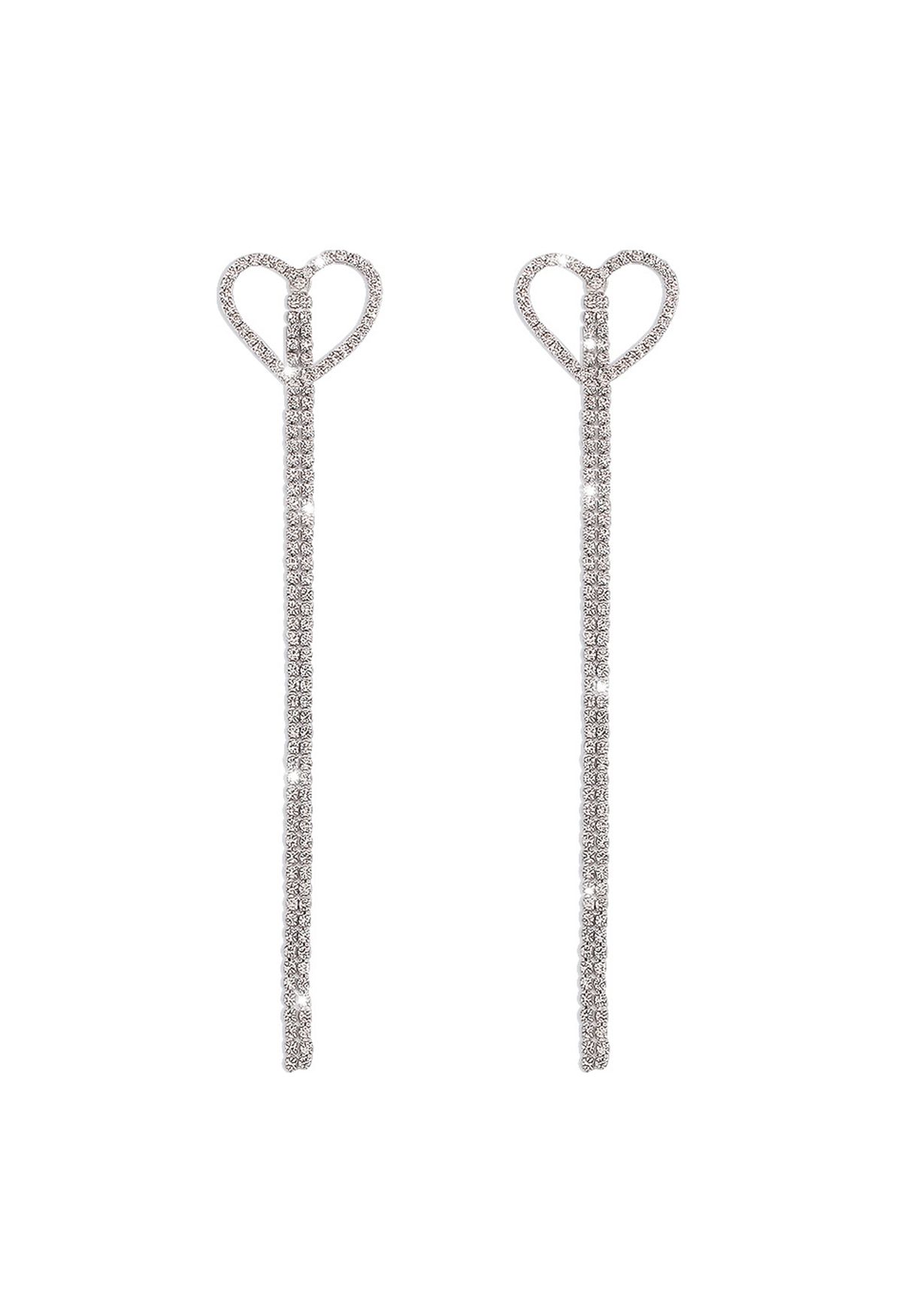 Boucles d'Oreilles Pendantes Diamant Double Corde Coeur Creux