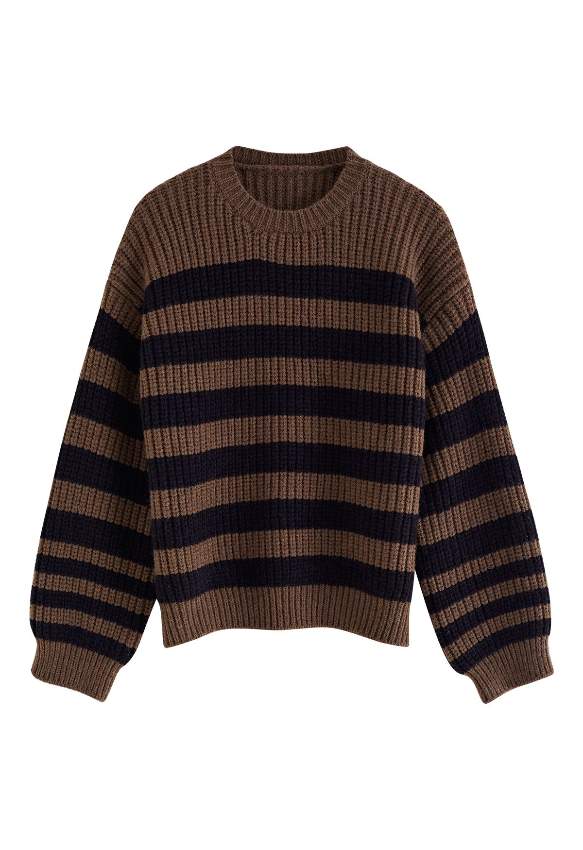 Pull en tricot rayé à écharpe amovible en marron
