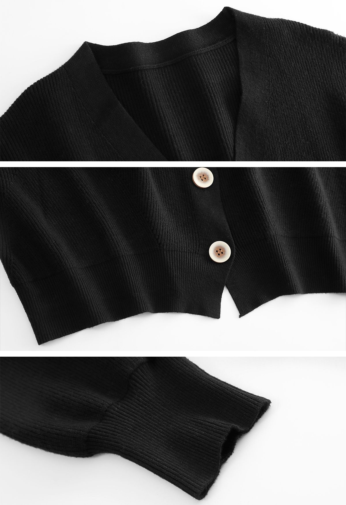 Cardigan en tricot boutonné à l'avant et col en V en noir