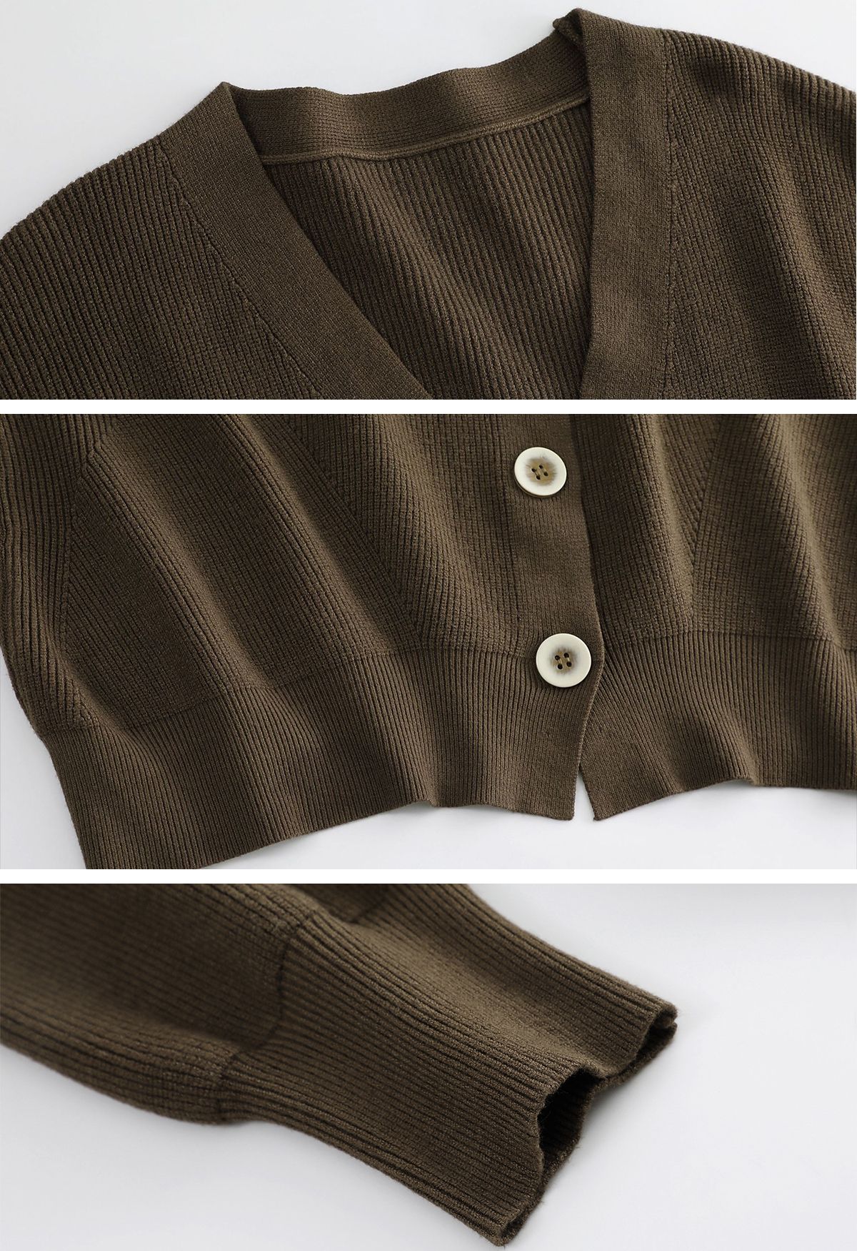 Cardigan en tricot boutonné à l'avant et col en V en marron
