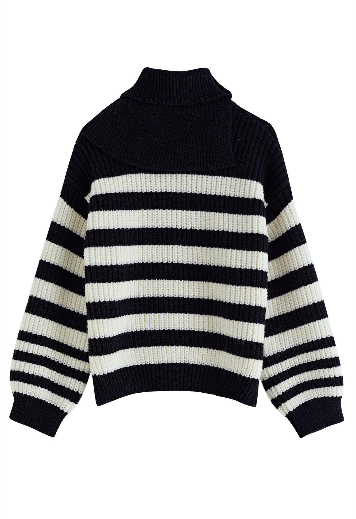 Pull en tricot rayé à écharpe amovible en noir