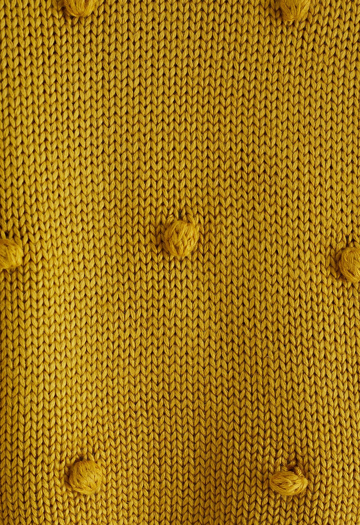 Pull tricoté à la main à pompons en moutarde pour enfants