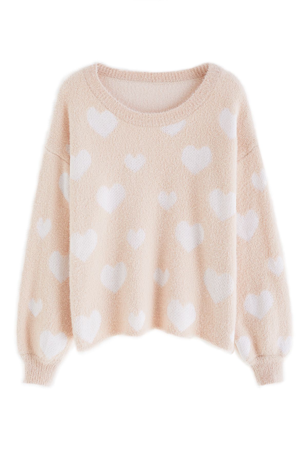 Pull en Tricot Fuzzy Contrast Heart en Rose Nude