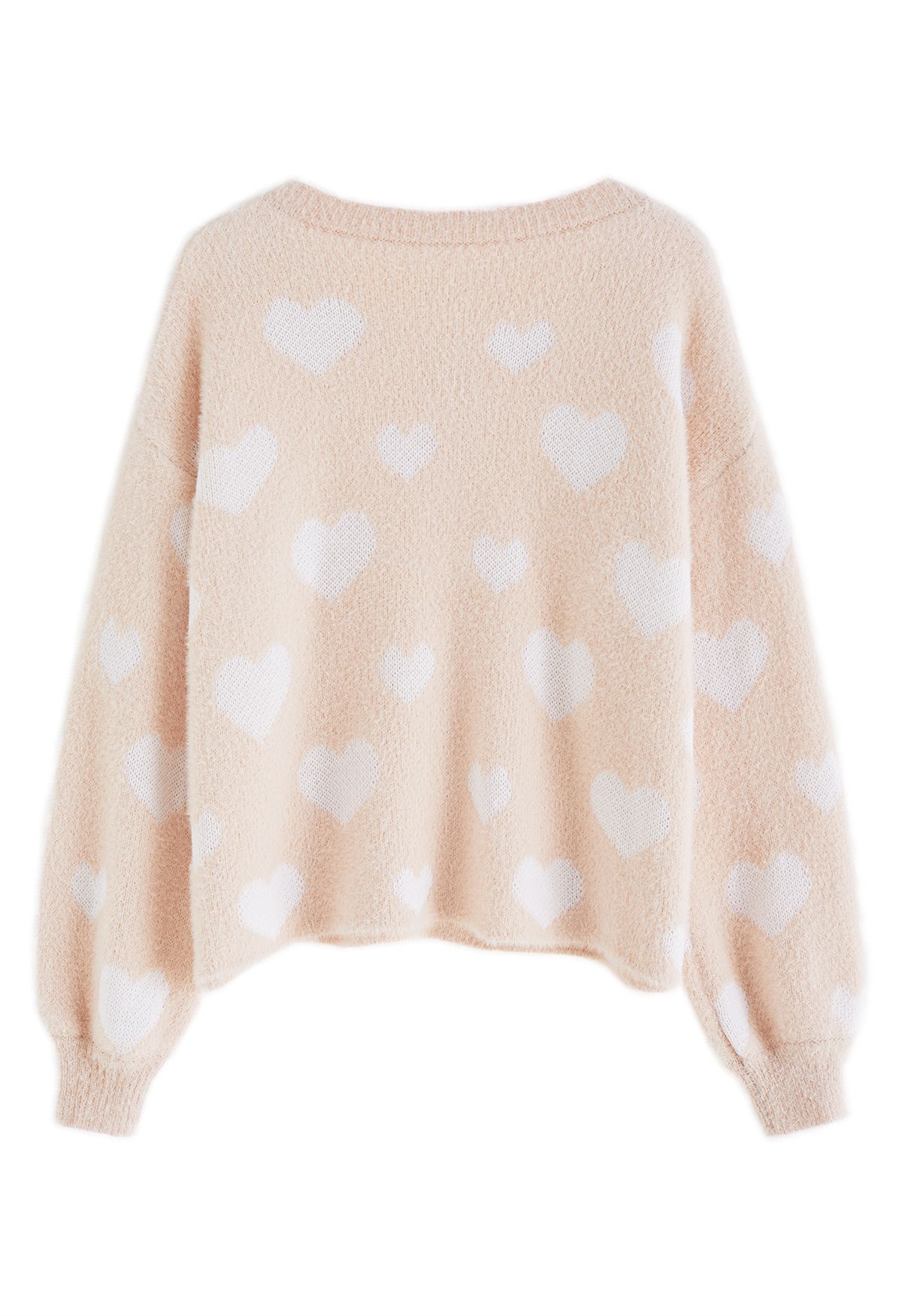 Pull en Tricot Fuzzy Contrast Heart en Rose Nude