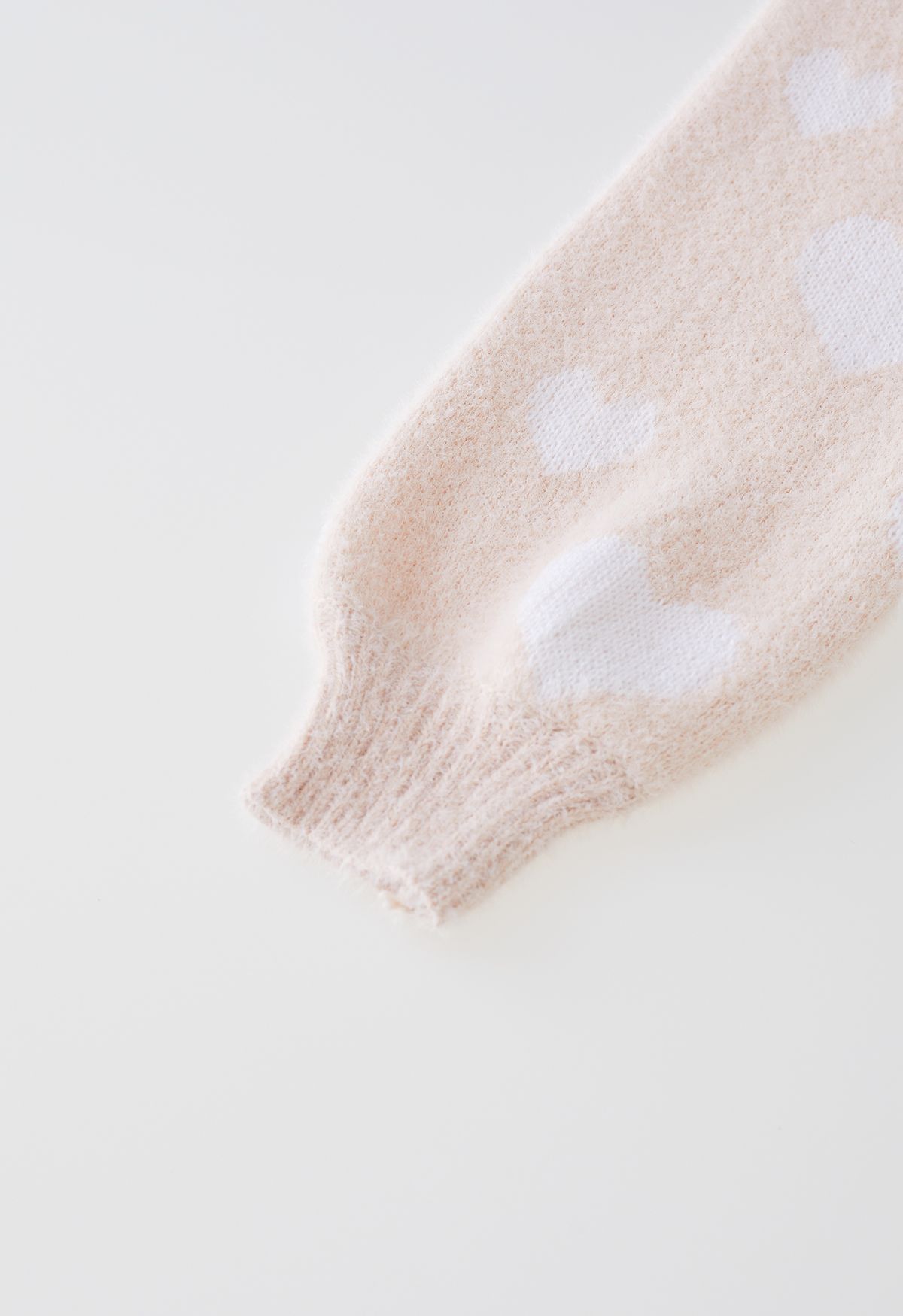 Pull en Tricot Fuzzy Contrast Heart en Rose Nude