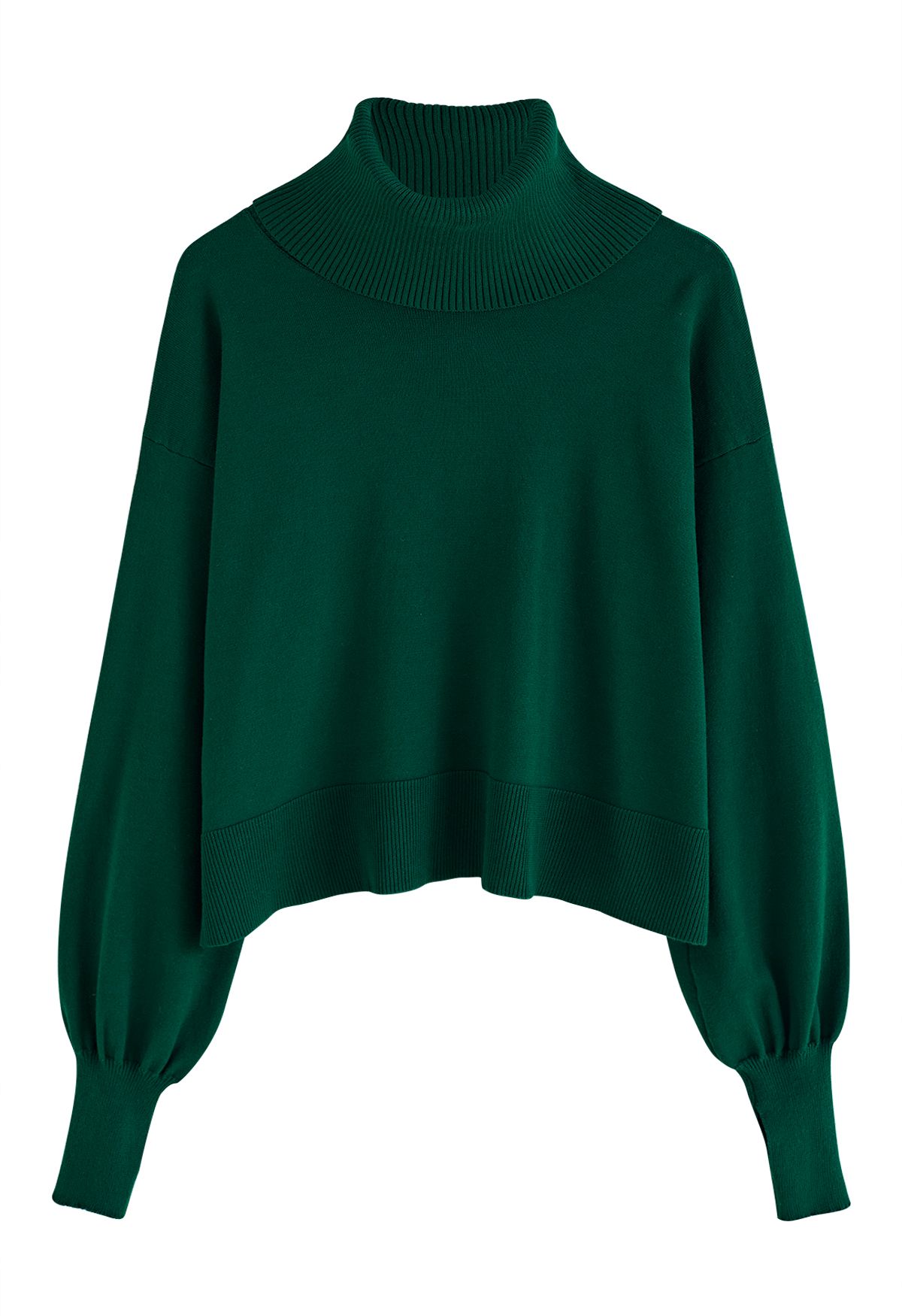 Haut en Tricot Slouchy à Col Roulé et Boutons Latéraux en Vert Foncé