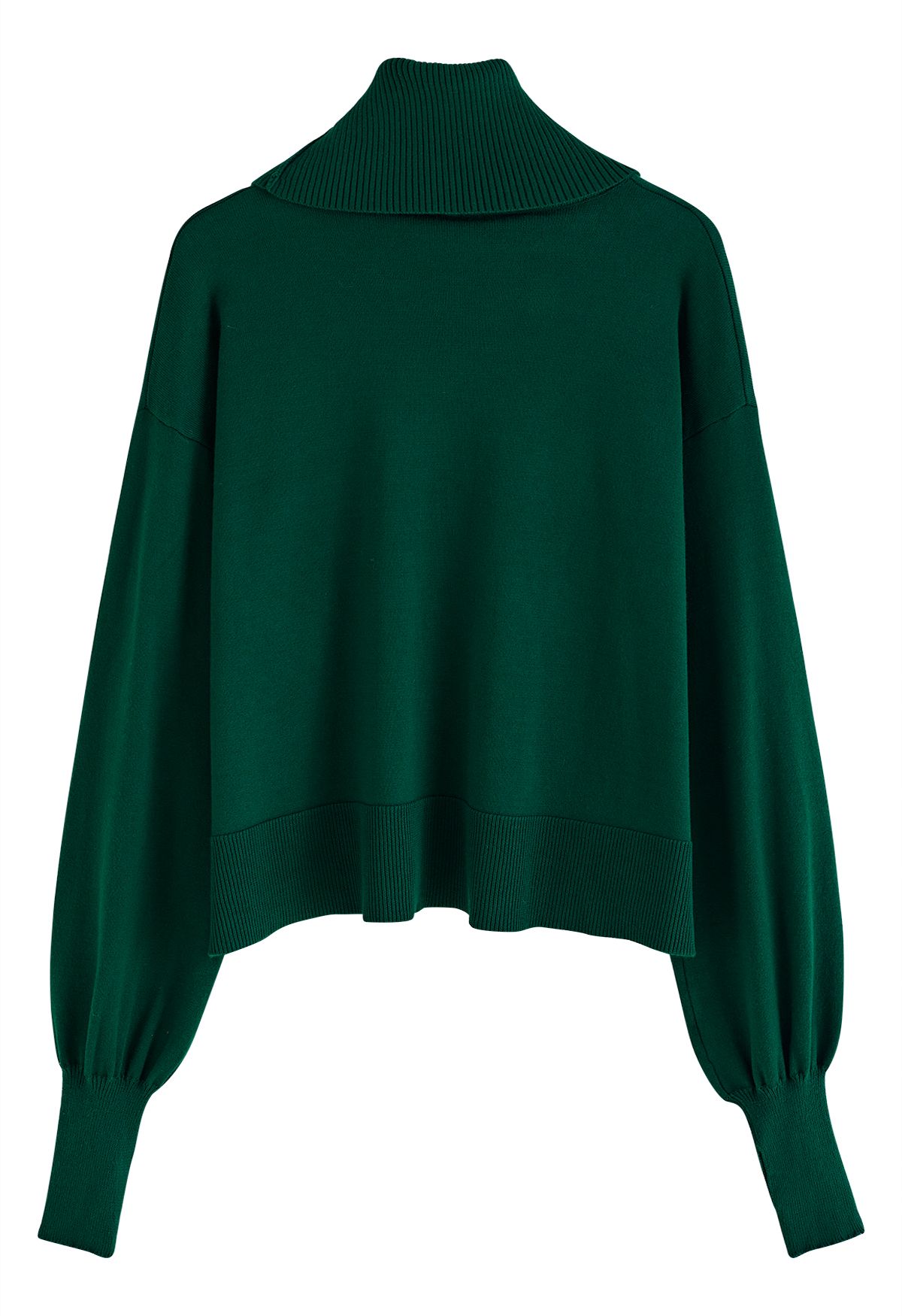 Haut en Tricot Slouchy à Col Roulé et Boutons Latéraux en Vert Foncé