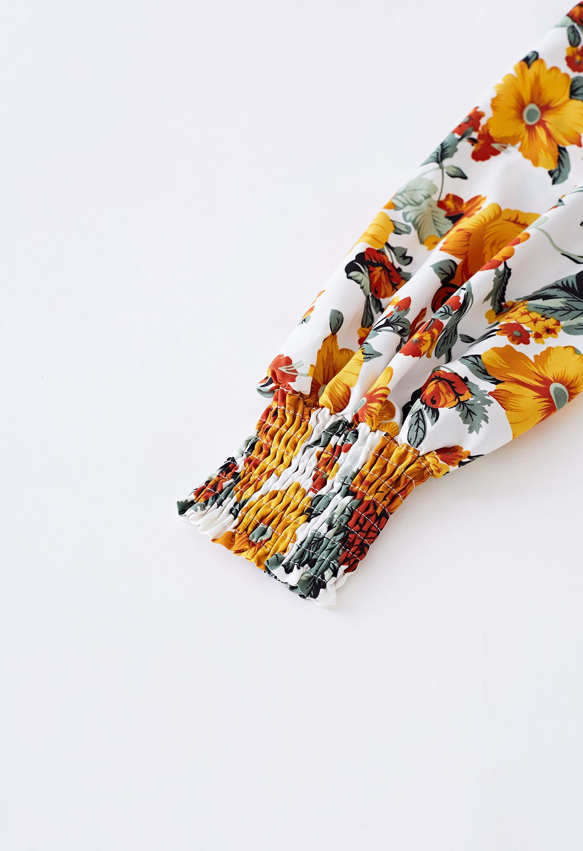 Robe maxi en mousseline froncée à fleurs Ebullient en orange