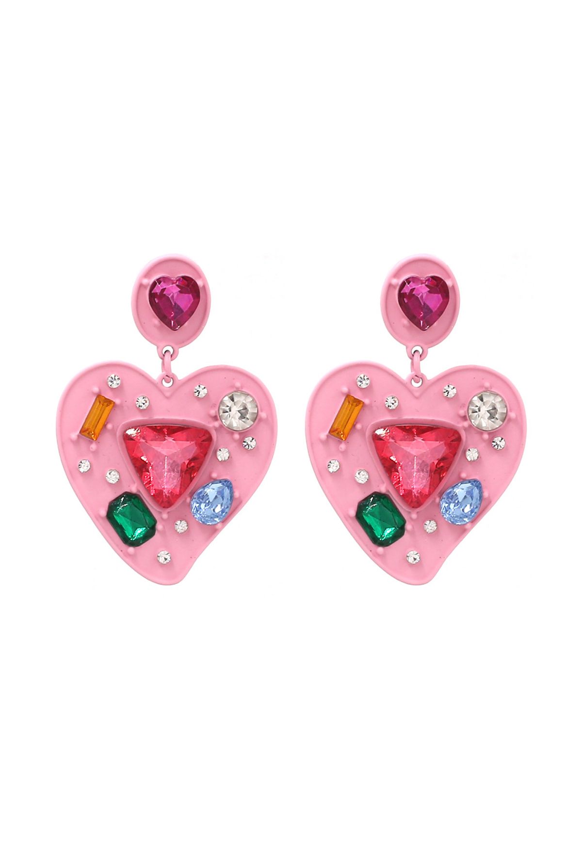 Boucles d'oreilles en cristal multicolore en forme de coeur en rose