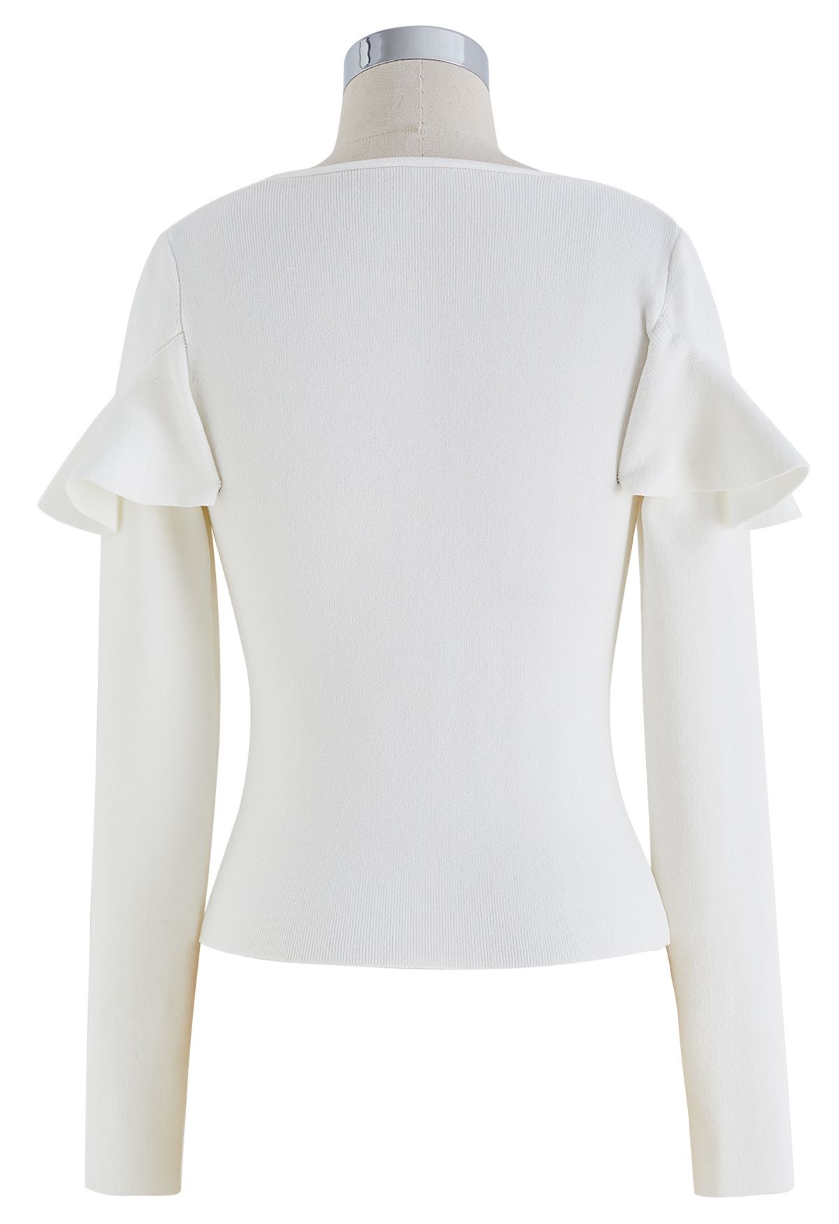 Sassy Wide Ruffles Neck Knit Top in White