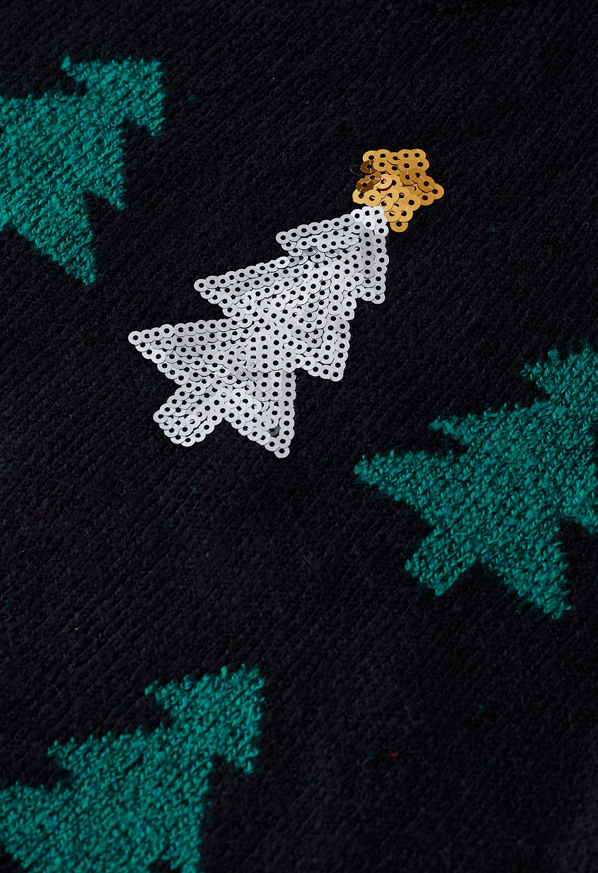 Pull en Tricot Sapin de Noël à Paillettes en Noir